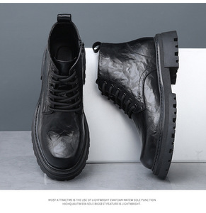 Botas de Motociclista Estilo Británico para Hombre con Logotipo Personalizado, Zapatos de Vestir Negros de PU Ligero, Altura al Tobillo, para Otoño, Invierno y Verano 1-166 - Product Image 6