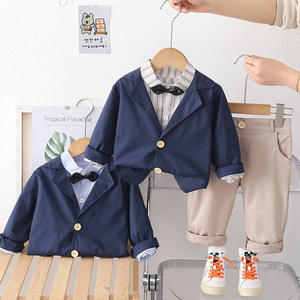 Conjunto de Traje de Tres Piezas de Algodón con Rayas Elegantes para Niños Pequeños y Niños, Primavera 2026, con Etiqueta en <span class=keywords><strong>el</strong></span> Cuello, Estilo Caballero - Product Image 3