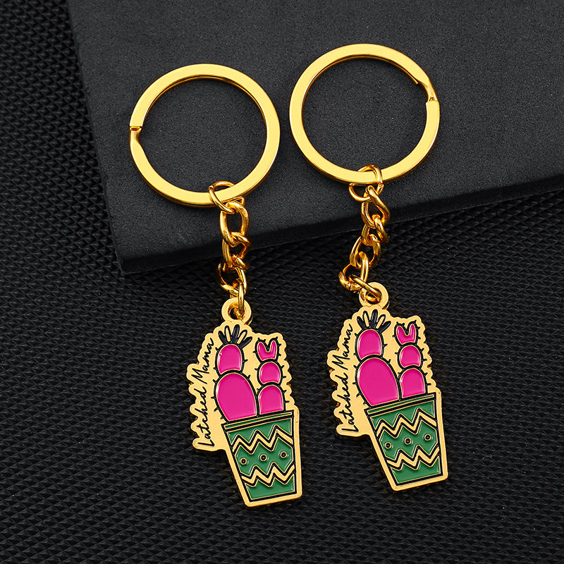 Porte-clés en métal motif cactus