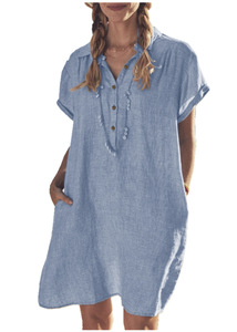Nouvelles Arrivées Robe de Plage <span class=keywords><strong>Cache</strong></span>-Maillot de Bain en Lin Grande Taille pour <span class=keywords><strong>Femme</strong></span> à Manches Courtes Sexy, Sarong Uni - Product Image 5