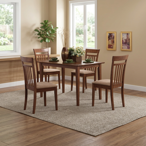 Dining <b>Tables</b> and Four Chairs Mahogany Wood in Walnut Transitional Style Room Furniture - Product Image 3