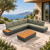 DWOO Fabrik 5-teiliges Holzmaserung-Transfer Aluminium Couchtisch-Set mit 250g Stapelfaserkissen und Aluminium Outdoor-Sofa