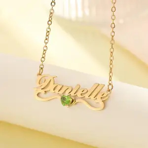 Collier avec nom de cœur personnalisé et pierre de naissance Bijoux avec nom personnalisé Cadeau d'anniversaire pour maman Pendentif avec texte quotidien