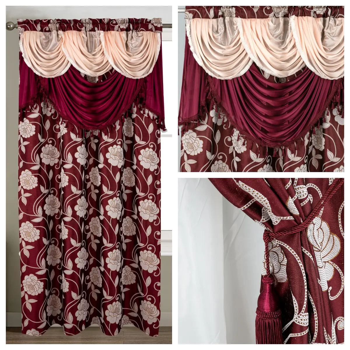 Lo último en cortinas opacas decorativas Jacquard de poliéster modernas diseña ventana con cenefa de lujo para venta al por mayor