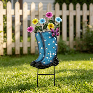 Piquet décoratif en métal 3D pour bottes <span class=keywords><strong>de</strong></span> <span class=keywords><strong>pluie</strong></span>, motifs fleurs et papillons colorés, pour décoration extérieure <span class=keywords><strong>de</strong></span> jardin - Product Image 2