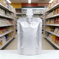 Pochette souple argentée brillante anti-fuite de 50 ml et 100 ml à faible MOQ avec bec verseur de 0,86 cm pour emballages de crèmes et liquides