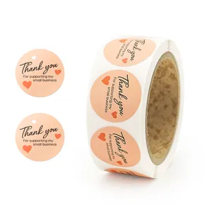 Round 500pcs/roll Thank You Stickers Paper For Small Business On Packing Bags Boxes