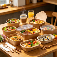 Couvre-boîtes en papier kraft jetables avec logo personnalisé, étanches, pour contenants, assiettes et bols