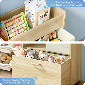 Organisateur de jouets écologique pour enfants avec boîte de rangement à roulettes et étagère pour la chambre de jeu des enfants, garçons et filles - Product Image 3