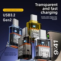 Adaptador de Transferencia de Datos USB 3.2/Gen 2 Transparente de 120W con Doble Puerto de 10 Gbps, Salida Hembra Tipo C y Soporte OTG para Computadoras y Teléfonos