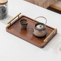 Grand Plateau de Service en Bambou pour Petit-Déjeuner avec Poignée Dorée – Plateau Portable Moderne pour Fêtes, Maison, Cuisine, Chambre, Bar à Café et Salle à Manger