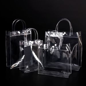 Bolsa de plástico PVC transparente personalizada, bolsa de compras con logotipo, Asa transparente, embalaje para regalos, venta al por mayor