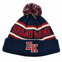 Bonnets d'hiver personnalisés en jacquard avec logo bordeaux et pompon, bonnets à revers personnalisés avec broderie 3D de lettres, bonnets chauds unisexes