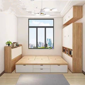 Suite de Dormitorio Moderna y Económica con Panel de Hotel, Plataforma de Almacenamiento Integrada, Cama, Armario, Gabinetes de Pared, Ahorro de Espacio para Espacios Pequeños - Product Image 1