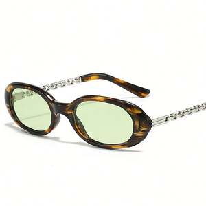 Gafas de Sol Personalizadas con Logotipo 2025, Montura Pequeña, Estilo Punk, para Hombre y Mujer, Protección UV400, Patillas de Cadena Metálica, Forma Ovalada - Product Image 1