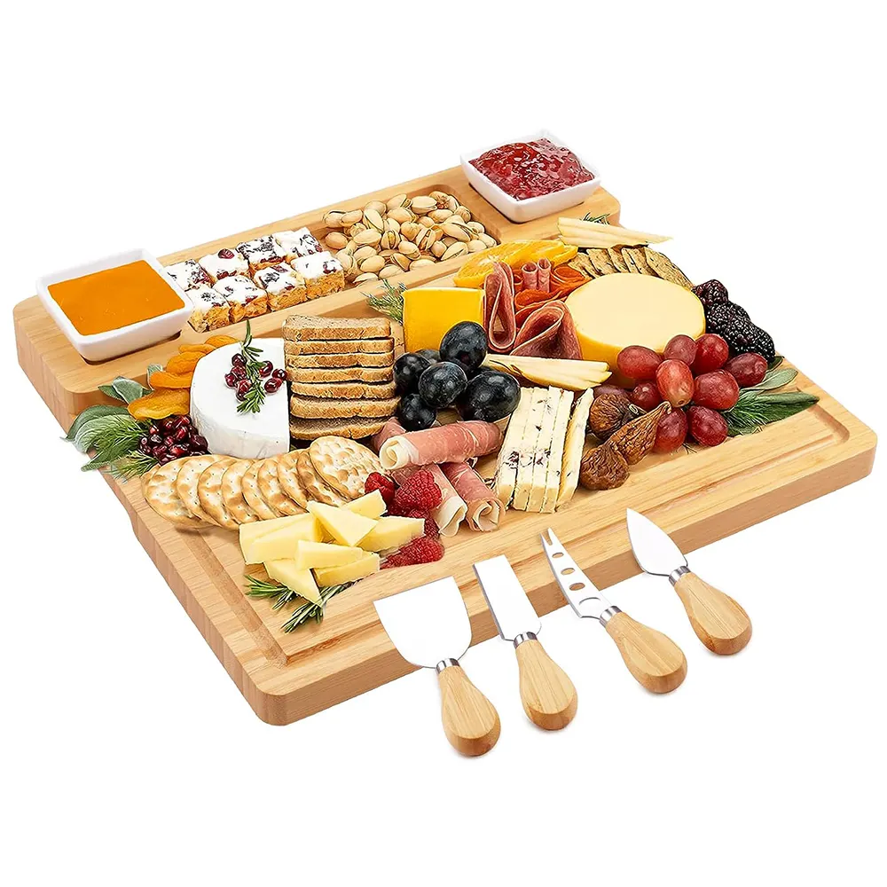 Wholesale Superb House Warming Gifts Eco-Friendly Large Charcuterie Bamboo Cheese Boards And Knife Set