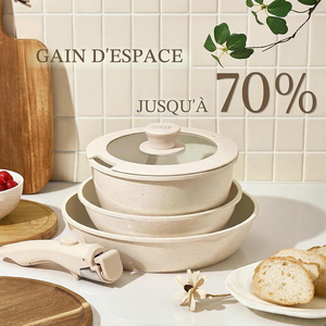 Ensemble de casseroles et poêles en céramique antiadhésive de haute qualité, modernes, avec poignées amovibles, ustensiles, 8 pièces, en aluminium, compatible induction - Product Image 5