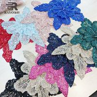 Applique en tissu 3D fleurie colorée de 30 cm avec strass, élégante pour coiffes de mariée et décoration DIY à coudre
