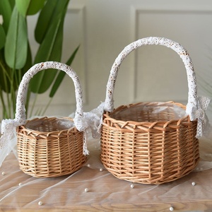 Cestas de niña de flores de boda tejidas a mano con asa y cinta cesta gfit de mimbre de ratán para decoración de jardín y hogar - Product Image 4