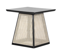 Table d'appoint moderne en rotin de style côtier, table d'appoint trapézoïdale en rotin tressé avec finition noire pour restaurant, hôtel, salon