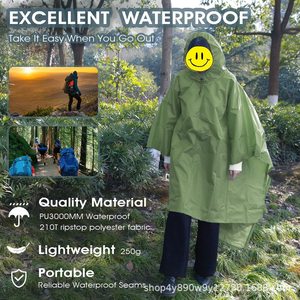 Poncho de pluie imperméable magnifique, vert, léger, à capuche, unisexe, pour le camping, la randonnée et les activités de plein air - Product Image 5