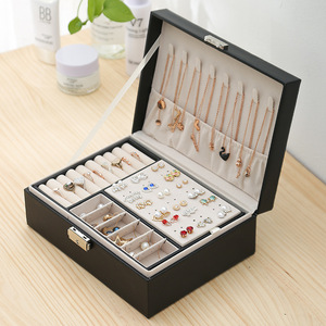 Travel Leather Storage Jewelry Box Organizer Leather Jewelry Storage Box With Double Two-Layer Drawer With Lock