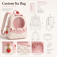 Sac à dos Ita personnalisé, motif gâteau à la crème fraise mignon, matelassé texture crème, clouté de perles, nœud rose, fenêtre transparente ronde, style Kawaii