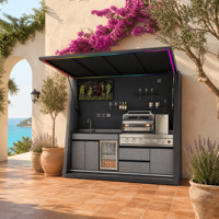 Abri de cuisine extérieur grande taille 240 cm de hauteur, enclos résistant aux intempéries, grill et réfrigérateur en acier inoxydable 304, armoire texturée pour usage commercial