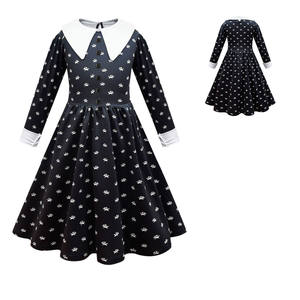 Venta al por mayor Halloween Vintage TV negro gótico traje elegante Pascua Merlina <span class=keywords><strong>Addams</strong></span> Cosplay carnaval película disfraz niñas vestido - Product Image 5
