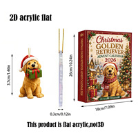 Calendrier de l'Avent en forme de chien de dessin animé doré en acrylique, boîte mystère, compte à rebours pour Noël, ornement à suspendre à l'arbre