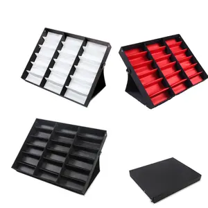 Wholesale Retail Shop Display Stand Storage Box Tray Case hard black show case 18 slots Foldable Stand display case sunglasses