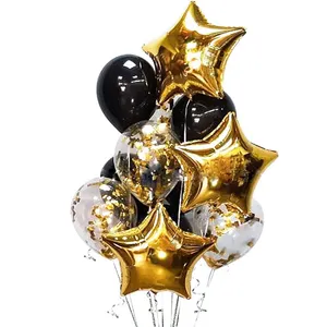 QAKGL Happy birthday party decoration wedding star ball holiday gold and black confetti balloon star foil balloon