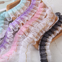 Bordure en dentelle à pois de 3,5 cm (1,4 pouce) à bords dorés, style nordique, en polyester transparent, pour vêtements, sacs, textiles de maison et artisanat DIY
