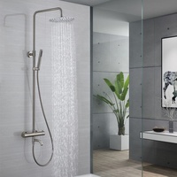 Douche murale thermostatique de luxe pour hôtel, en acier inoxydable 304, à 3 fonctions, finition brossée noir et or rose, avec double poignée en céramique