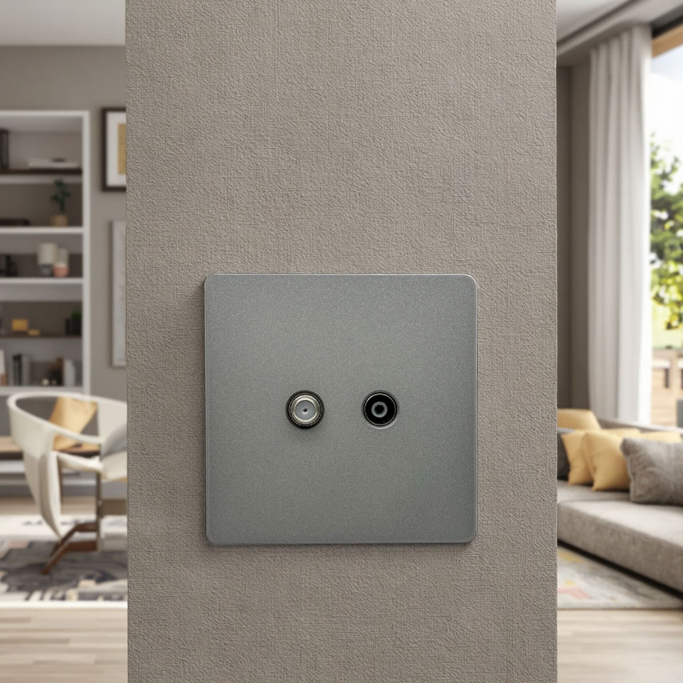 VNX Factory Directly Sale Crystal Large Panel 86 * 86mm TV Socket + Satellite Network Interface Wall Socket for Home