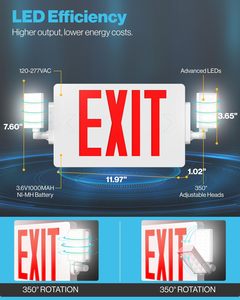 For Exit Signs Emergency Lights Two Adjustable <b>LED</b> Backup <b>Battery</b> Red 94V-0 Fire Resistant 120-277V Indoor Building Wall/Ceiling - Product Image 5
