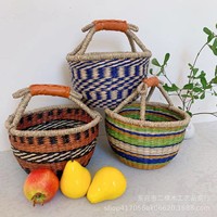 Article populaire Panier rond en paille tressée en jonc de mer Bolga, le moins cher en gros au Royaume-Uni, organisateur de vêtements, rangement, artisanat fait main du Vietnam