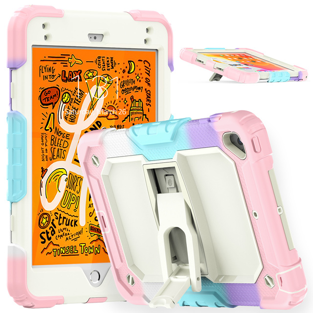 Foldable Kickstand Thick Silicone Tablet case for iPad Mini 4/5th 7.9 Inch 6th/A17 Pro 8.3 Shockproof Rugged Anti-fall Cover