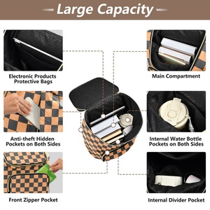 New Arrival Product Custom <b>Brown</b> Checkered Plaid College and University <b>Backpack</b> Zipper Closure Pattern Back Pack - Product Image 4