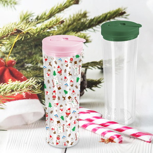 Vaso acrílico transparente de doble pared de 20 oz, preperforado, para cerveza, tipo globo de nieve, con tapa de color <span class=keywords><strong>y</strong></span> pajita, tipo botella con boquilla. - Product Image 5