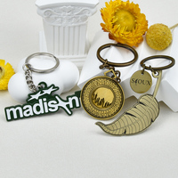 Porte-clés personnalisé avec logo vintage en forme de plume et logo de ville, souvenir de voyage