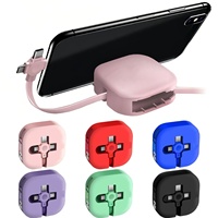 Boîtier de câble rétractable 6A avec logo personnalisé, boîte de charge multifonction avec support miroir, cordon USB 3 en 1, approvisionnement en gros