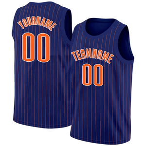 Maillot de basket personnalisé bleu à rayures fines en maille sans manches, impression sublimée, nom de l'équipe, nom de votre choix 00, unisexe adulte - Product Image 1