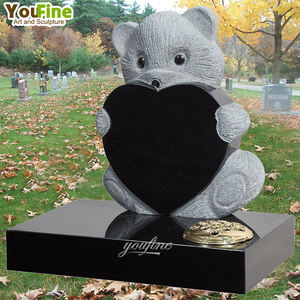 Lápida Infantil YOUFINE <span class=keywords><strong>de</strong></span> <span class=keywords><strong>Granito</strong></span> Negro Moderno para Exteriores con Diseño <span class=keywords><strong>de</strong></span> Oso con Flor - Product Image 2