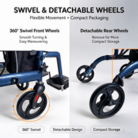 Déambulateur pliant en aluminium avec siège, hauteur réglable, poignée, repose-pieds et sac de transport pour personnes âgées, intérieur/extérieur