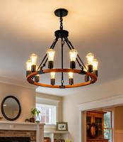 Lustre rond en fer avec anneau en métal noir de style ferme américaine moderne, grand modèle APCITL avec verre