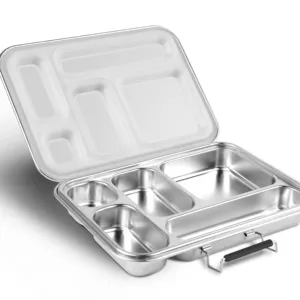 OUMEGO Portable Metal Lunch Box Food Grade Material Stainless Steel 304 5 Compartment Food Container Kids Bento Lunch Box