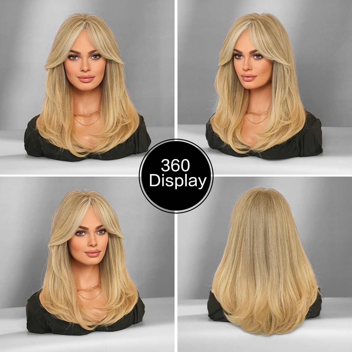 Women\'s Blonde Highligh Heat Resistant Middl Length Natural Layered Straight Wig Highlights Blonde Wigs for Women - Medium Length & Density main image 4