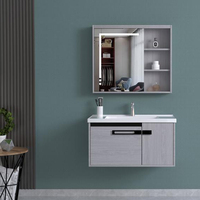 Meuble-lavabo avec miroir LED moderne en contreplaqué imperméable de 60 cm avec lavabo