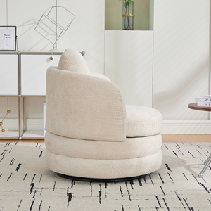 Fauteuil d'appoint moderne pivotant à 360° en chenille, rembourré, confortable, avec pieds en bois pour salon - Product Image 6